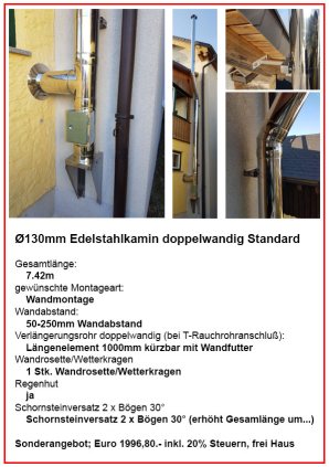 Edelstahl Schornstein Preiskalkulation