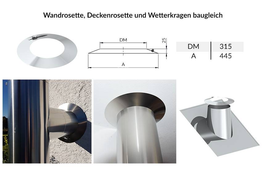 Schornstein Wetterkappen/Wandrosette Aus Edelstahl V4A – 250 Mm Innendurchmesser, Bis 600°C, CE-zertifiziert